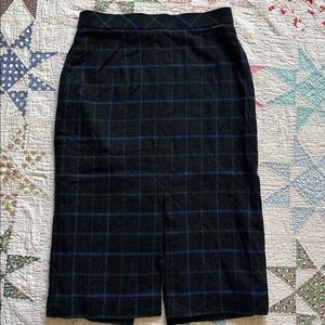 Geiger Wool Black Blue and Green Plaid Pencil Skirt
